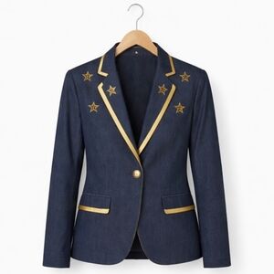 Lew Magram Blue Denim Vintage Blazer With Gold Stars Sz 12